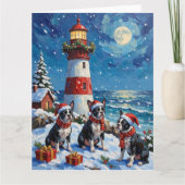 Boston Terrier Christmas Lighthouse Holiday Kaart (Voorkant)