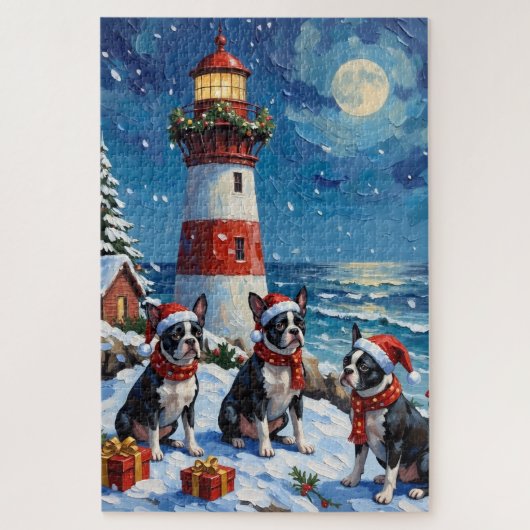Boston Terrier Christmas Lighthouse Holiday Legpuzzel (Verticaal)