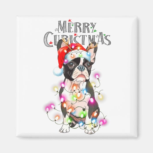 Boston Terrier Christmas Lights Xmas Dog  Magneet (Voorkant)