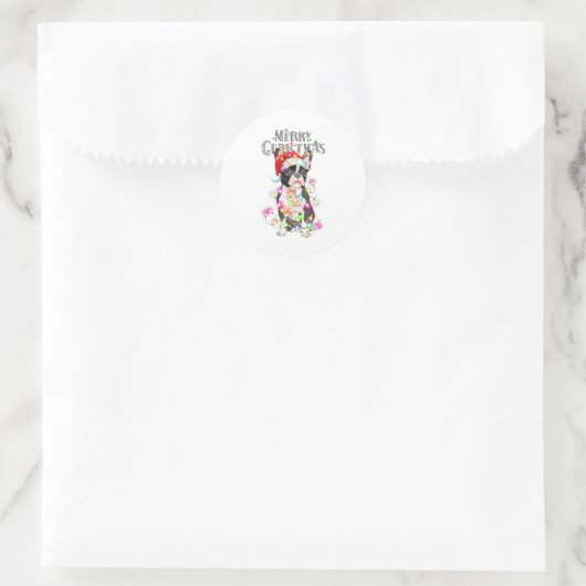 Boston Terrier Christmas Lights Xmas Dog  Ronde Sticker (Tas)