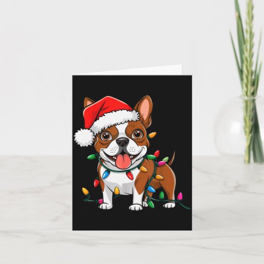 Boston Terrier Christmas Lights Xmas Dogs Men Wome Kaart (Voorkant)