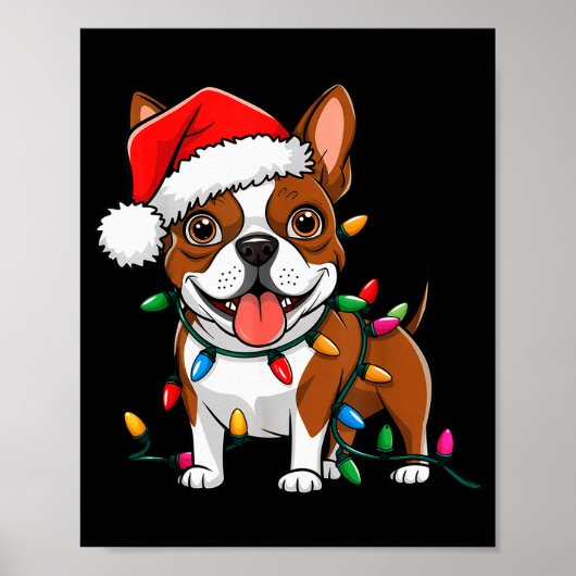 Boston Terrier Christmas Lights Xmas Dogs Men Wome Poster (Voorkant)