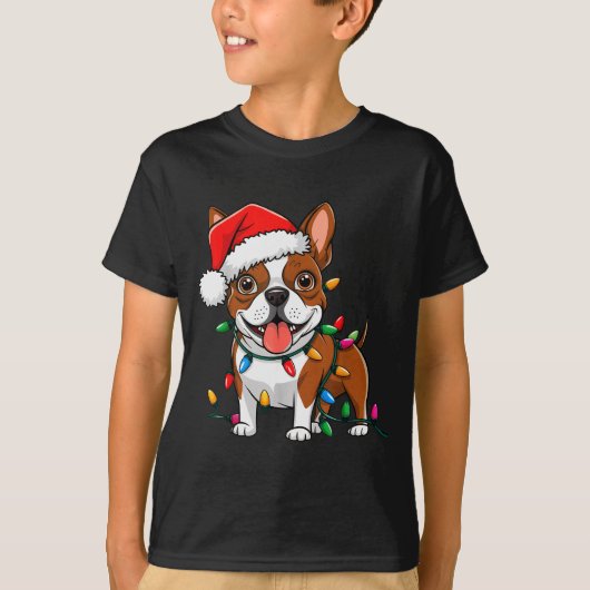 Boston Terrier Christmas Lights Xmas Dogs Men Wome T-shirt (Voorkant)