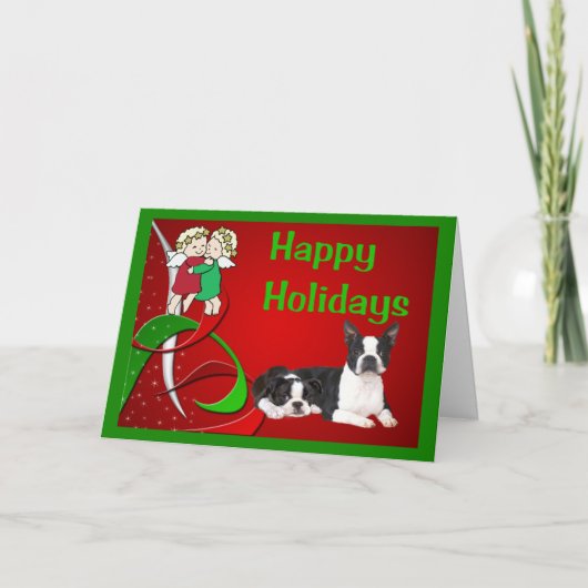 Boston Terrier Christmas Little Angels Kaart (Voorkant)