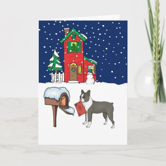 Boston Terrier Christmas Mail Feestdagen Kaart (Voorkant)
