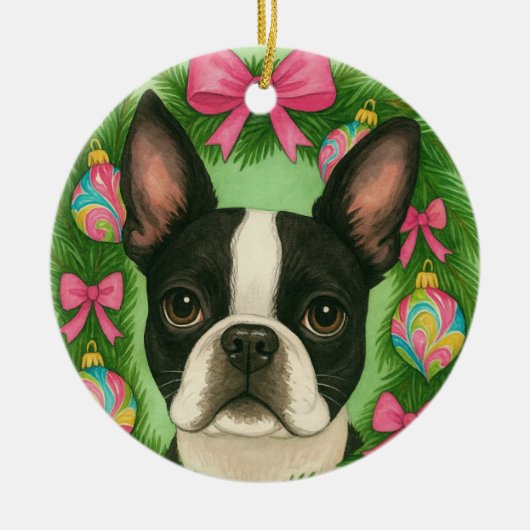 Boston Terrier Christmas Ornament (Voorkant)