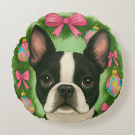 Boston Terrier Christmas Pillow Rond Kussen