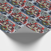 Boston Terrier Christmas Red Truck Holiday Cadeaupapier (Hoek)