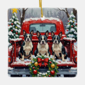 Boston Terrier Christmas Red Truck Holiday Keramisch Ornament (Voorkant)