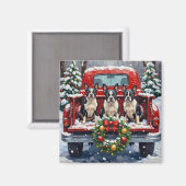 Boston Terrier Christmas Red Truck Holiday Magneet (Voorkant / Achterkant)