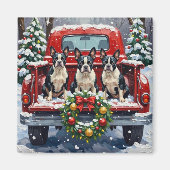 Boston Terrier Christmas Red Truck Holiday Magneet (Voorkant)