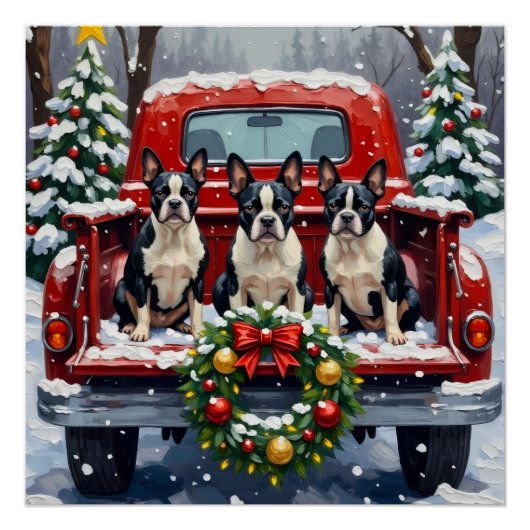Boston Terrier Christmas Red Truck Holiday Perfect Poster (Voorkant)