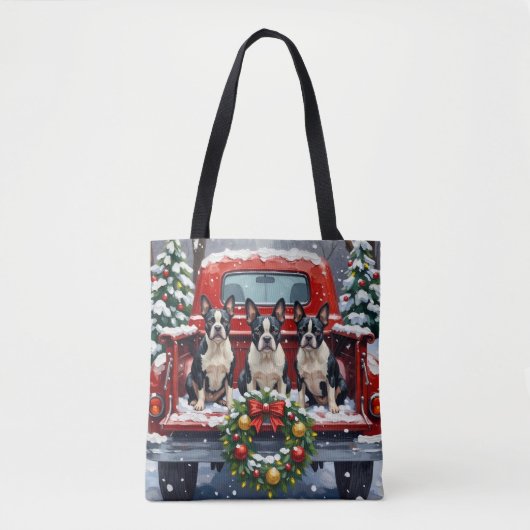 Boston Terrier Christmas Red Truck Holiday Tote Bag (Voorkant)