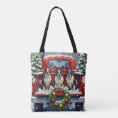 Boston Terrier Christmas Red Truck Holiday Tote Bag (Achterkant)