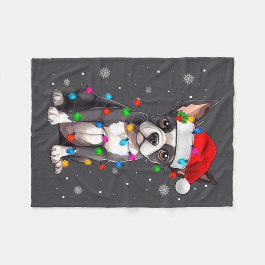 Boston Terrier Christmas Santa Hat  Fleece Deken (Voorkant (Horizontaal))