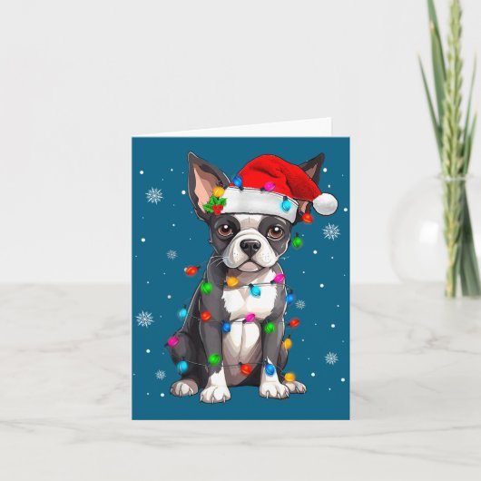 Boston Terrier Christmas Santa Hat Kaart (Voorkant)