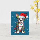 Boston Terrier Christmas Santa Hat Kaart (Gele Bloem)
