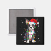 Boston Terrier Christmas Santa Hat  Magneet (Voorkant / Achterkant)