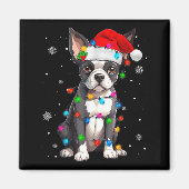 Boston Terrier Christmas Santa Hat  Magneet (Voorkant)