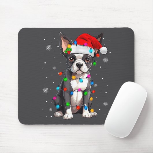 Boston Terrier Christmas Santa Hat  Muismat (Met muis)