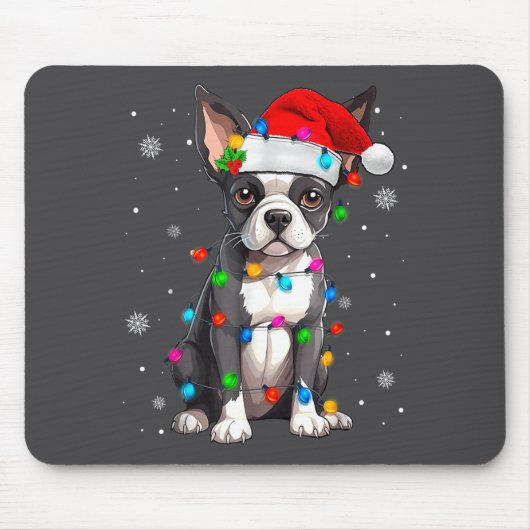 Boston Terrier Christmas Santa Hat  Muismat (Voorkant)