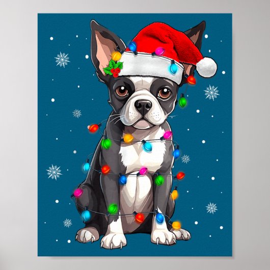 Boston Terrier Christmas Santa Hat  Poster (Voorkant)