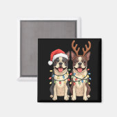 Boston Terrier Christmas Santa Hat Reindeer Lights Magneet (Voorkant / Achterkant)