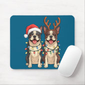 Boston Terrier Christmas Santa Hat Reindeer Lights Muismat (Met muis)