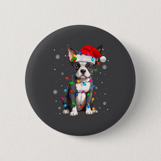 Boston Terrier Christmas Santa Hat  Ronde Button 5,7 Cm (Voorkant)