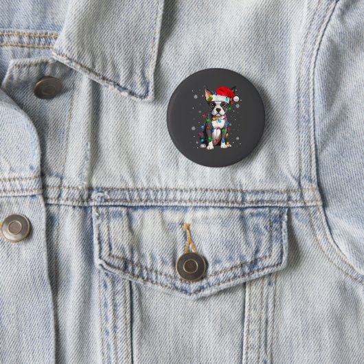 Boston Terrier Christmas Santa Hat  Ronde Button 5,7 Cm (In situ)