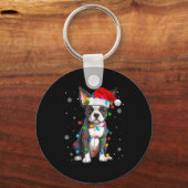 Boston Terrier Christmas Santa Hat  Sleutelhanger (Voorkant)