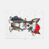 Boston Terrier Christmas Santa Hat Tree Lights Paj Fleece Deken (Voorkant (Horizontaal))