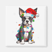 Boston Terrier Christmas Santa Hat Tree Lights Paj Magneet (Voorkant)