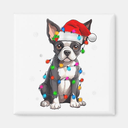 Boston Terrier Christmas Santa Hat Tree Lights Paj Magneet (Voorkant)
