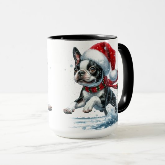 Boston Terrier Christmas Snow Mok (Voorkant rechts)