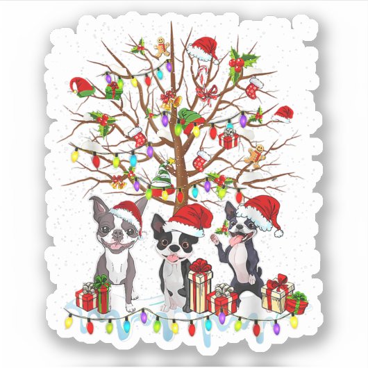 Boston Terrier Christmas Tree Funny Xmas Boston Te Sticker (Voorkant)