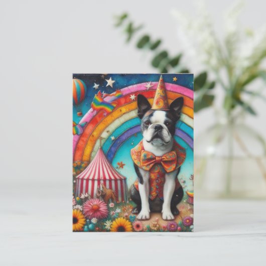 Boston Terrier Circus Encaustic Briefkaart (Staand voorkant)