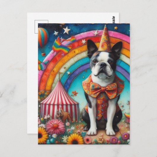 Boston Terrier Circus Encaustic Briefkaart (Voorkant / Achterkant)