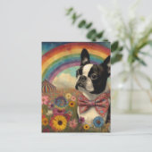 Boston Terrier Circus Hippie Rainbow Briefkaart (Staand voorkant)