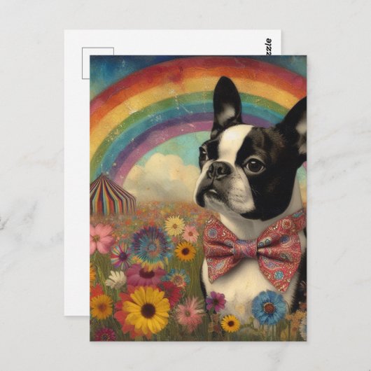 Boston Terrier Circus Hippie Rainbow Briefkaart (Voorkant / Achterkant)
