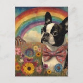 Boston Terrier Circus Hippie Rainbow Briefkaart (Voorkant)