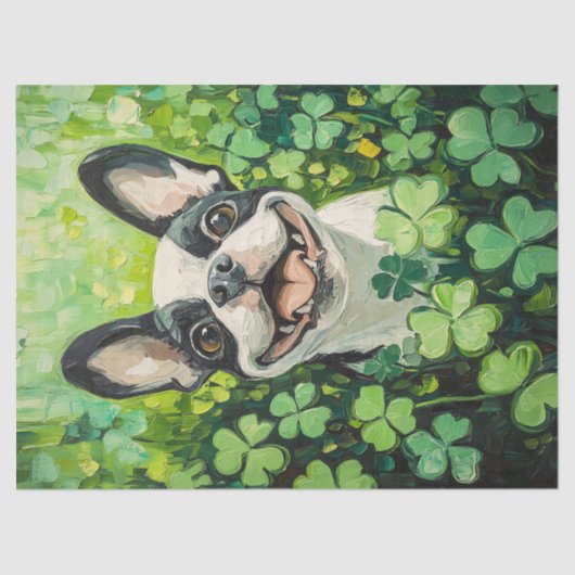 Boston Terrier Clover Field Painting Decoupage Tissuepapier (Voorkant)