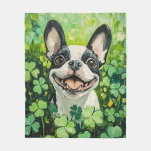 Boston Terrier Clover Field Painting Fleece Deken