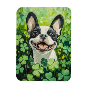 Boston Terrier Clover Field Painting Magneet