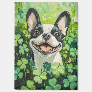 Boston Terrier Clover Field Painting Magneet