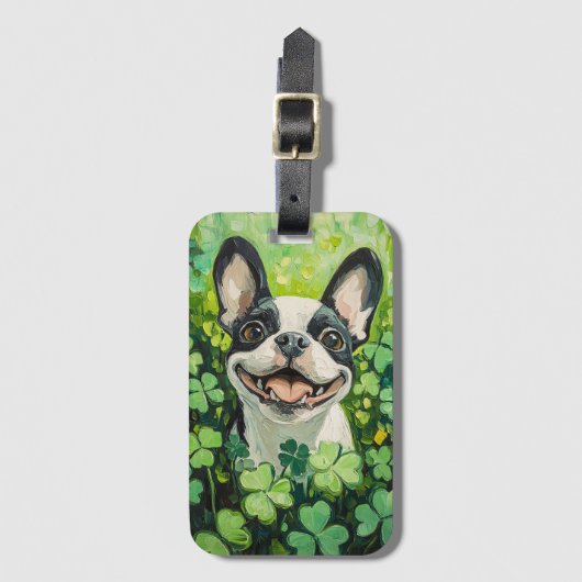 Boston Terrier Clover Field Schilderij Bagagelabel (Voorkant (verticaal))