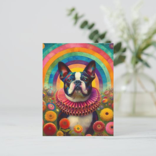 Boston Terrier Clown Collar Circus Briefkaart (Staand voorkant)