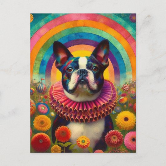 Boston Terrier Clown Collar Circus Briefkaart (Voorkant)