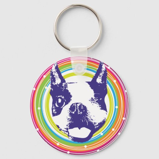 Boston Terrier - Colorful Circles Sleutelhanger (Voorkant)