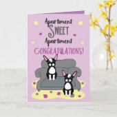 Boston Terrier Congrates op New Apartment Kaart (Gele Bloem)